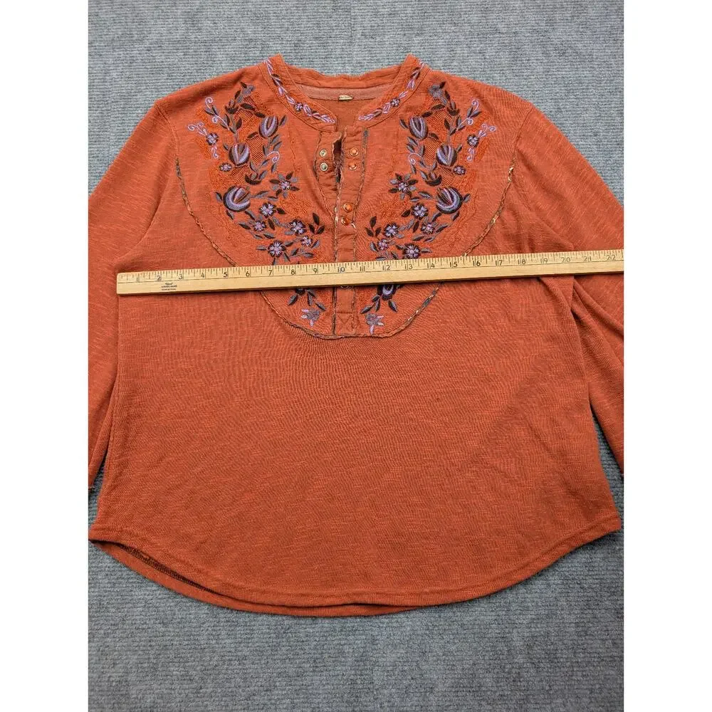 Free People Sundance Kid Blouse Womens Large Embroidered Boho Western Cowgirl